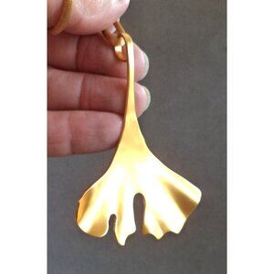 RLM STUDIOS Brass 3" GINKGO LEAF PENDANT on Matching RLM Cord NECKLACE +Brochure